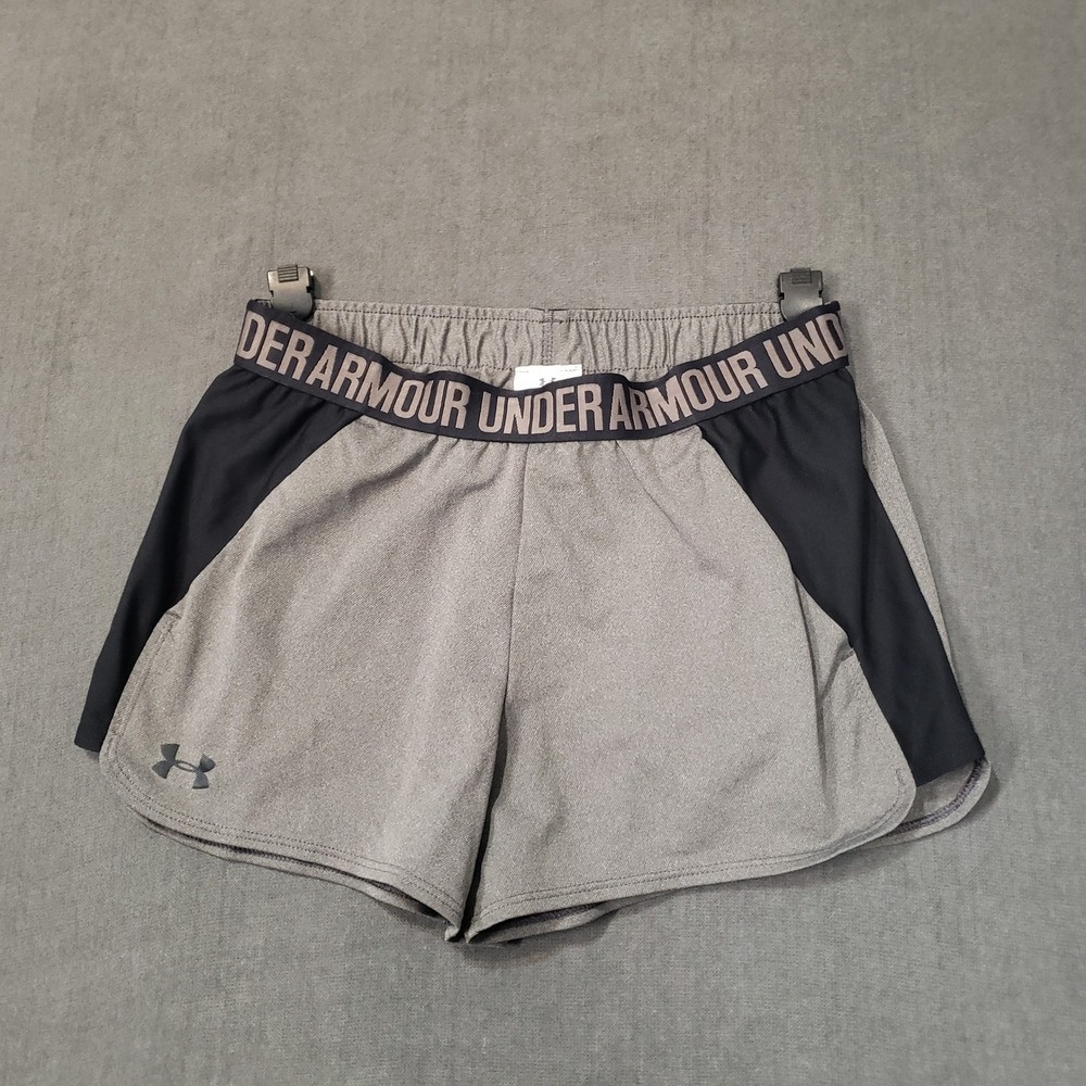 Under Armour HeatGear Shorts Womens Medium Grey Black Loose Fit Athletic